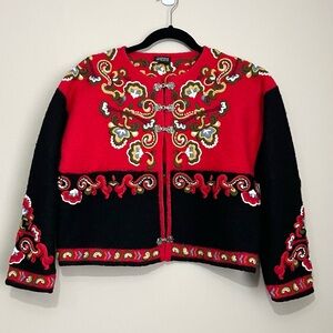 Vrikke Wool Embroidered Folkwesr Nordic Cardigan w/ Metal Clasps Women’s S
